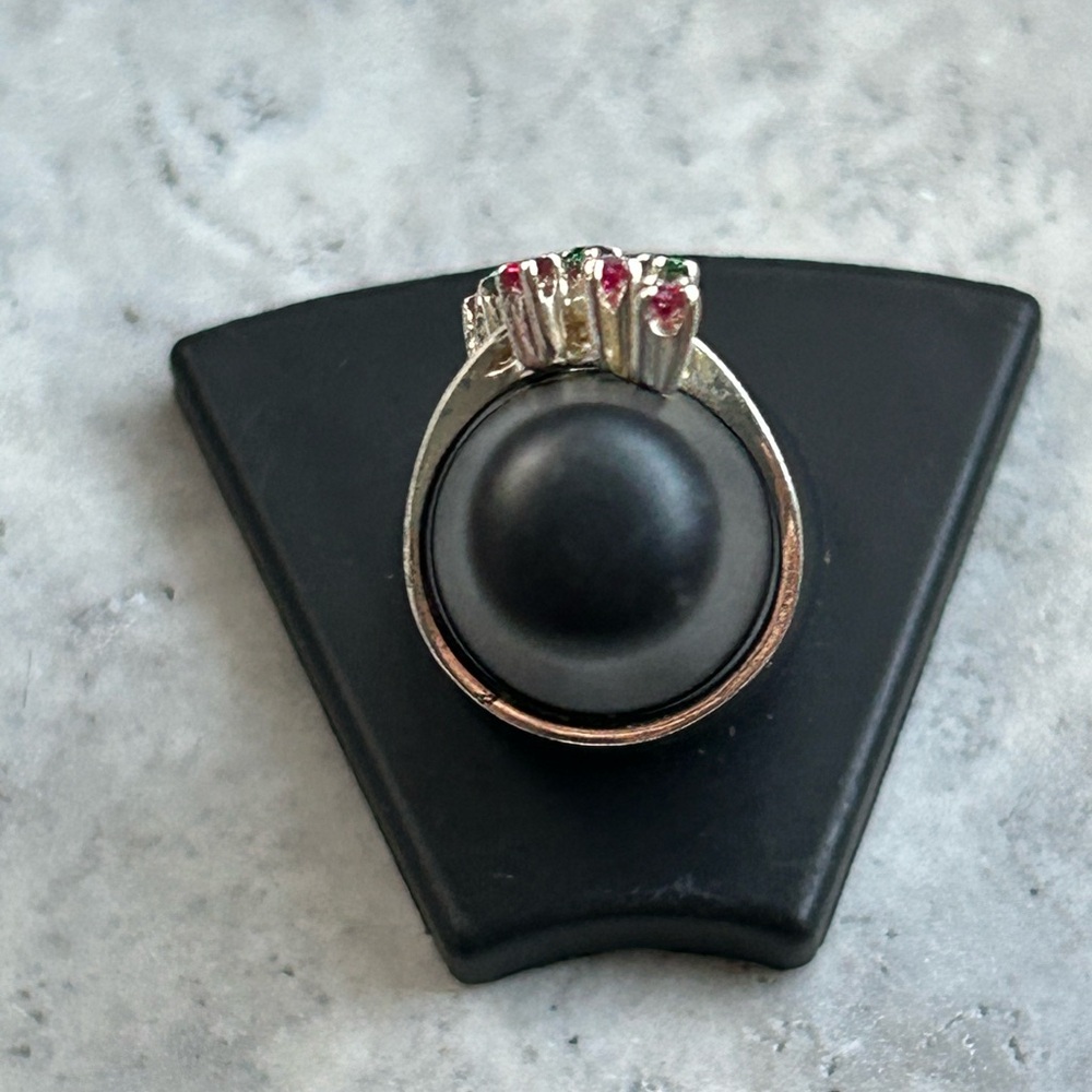 Vintage Ruby Emerald Ring, Simulated Stones, Gold… - image 4